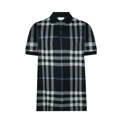 Polo Shirt Check Cotton WhiteBlue