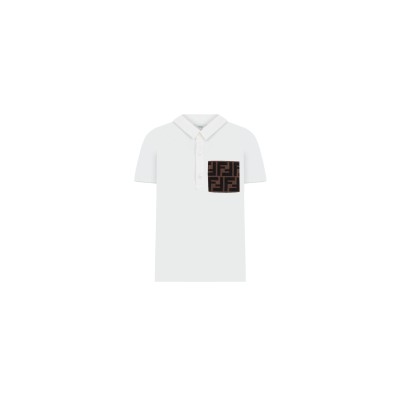 Kids Polo Shirt White FF Logo Brown Pocket