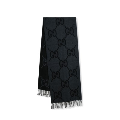 GG Cashmere Jacquard Scarf in Grey and Black