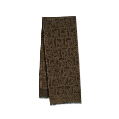 FF Monogram - Pattern Frayed Scarf in Coffe Brown