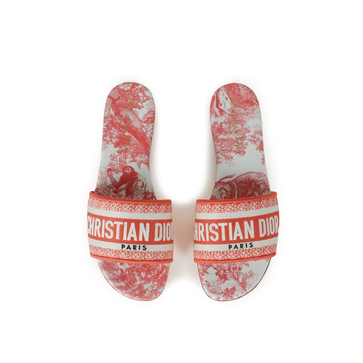 Dior｜SLIPPERS (KCQ209TJE 68H) Dway Slide Embroidered Cotton and Light Gray Jardin de Dior
