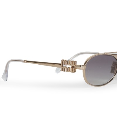 Oval Logo Sunglasses in Gold/Grey Gradient Mirror