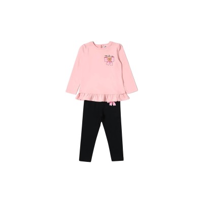 Kids 1set Long Shirt And Pants Teddy Bear Logo Pink Black