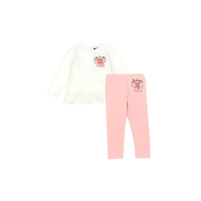 Kids 1set Long Shirt And Pants Teddy Bear Logo White Pink