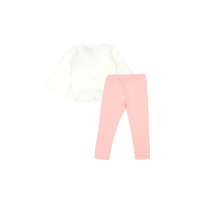 Kids 1set Long Shirt And Pants Teddy Bear Logo White Pink