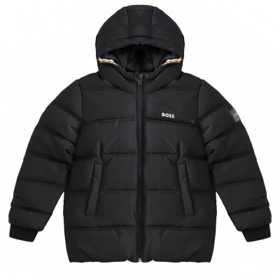 Kids Puffer Jacket Zipper Black With Logo White