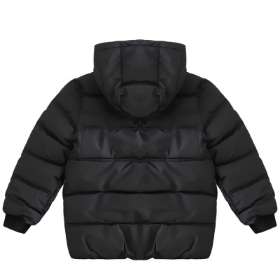 Kids Puffer Jacket Zipper Black With Logo White