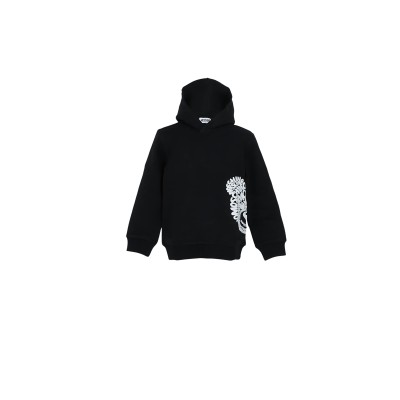 Kids Hoodie Black All Over Logo White Teddy Bear