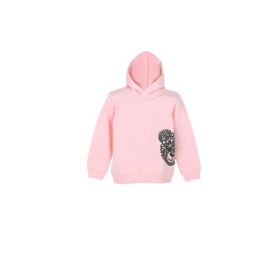 Kids Hoodie Black All Over Logo Pink Teddy Bear