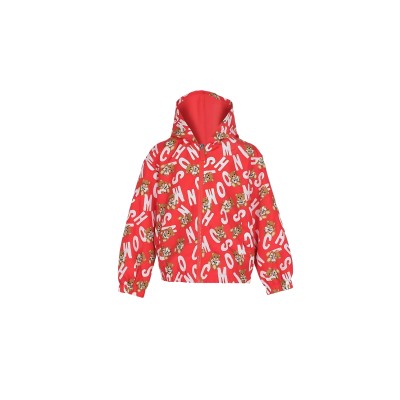 Kids Jacket Lettering All Over Teddy Bear Nylon Red