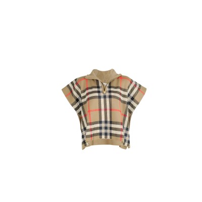 Kids Check Wool Cape Archive Beige