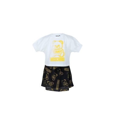 Kids 1Set Tshirt Mesh Teddy Shaded White Yellow And Skirt Black Yellow