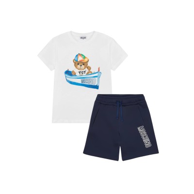 Kids 1Set Tshirt White And Pants Navy Teddy Toy Logo