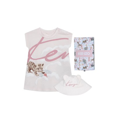 Baby Dress Tiger With Bucket Hat Light Pink