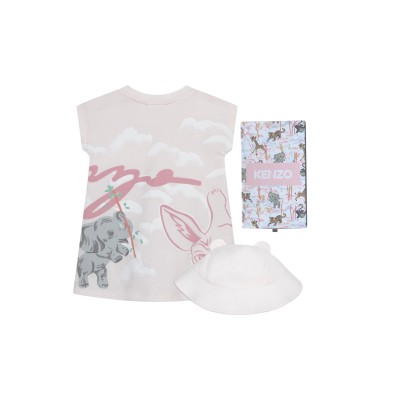 Baby Dress Tiger With Bucket Hat Light Pink