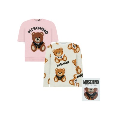 Kids Set Tshirt Long Sleeve Cloud And Sweater Bear Jacket Pink