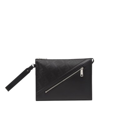 Shadow Diagonal Clutch Black Leather