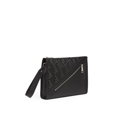 Shadow Diagonal Clutch Black Leather