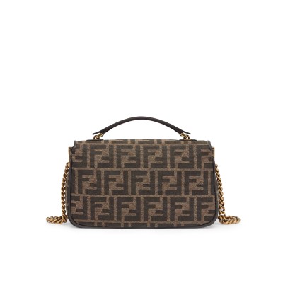 Baguette Chain Midi Brown FF Jacquard Fabric Bag