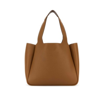 Logo Plaque Leather Tote Bag in Caramel Brown