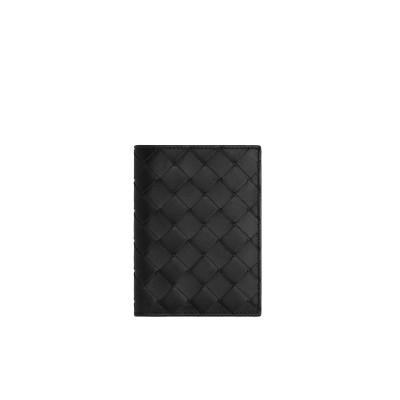 Intrecciato Flap Calfskin Leather Wallet in Black