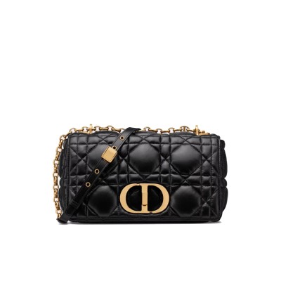 Medium Caro Bag in Black Quilted Macrocannage Calfskin