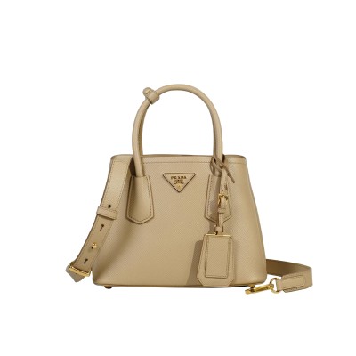 Double Saffiano Leather Mini Bag in Sand Beige