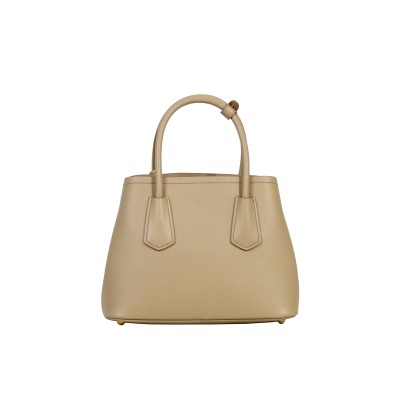 Double Saffiano Leather Mini Bag in Sand Beige