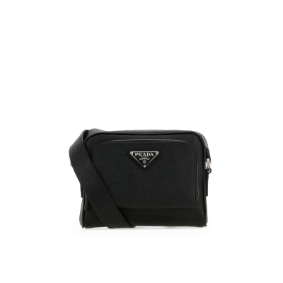 Re-Nylon and Saffiano Sling Bag in Black