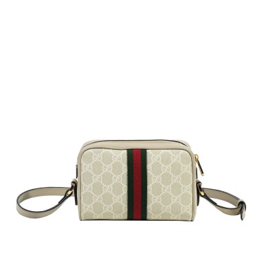 Ophidia GG Mini Crossbody Bag in Beige and White Canvas