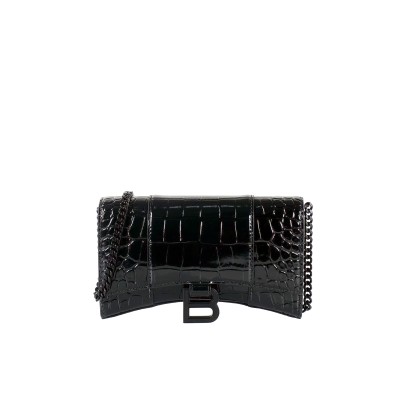 Hourglass Wallet On Chain Croco in All Black