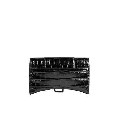 Hourglass Wallet On Chain Croco in All Black