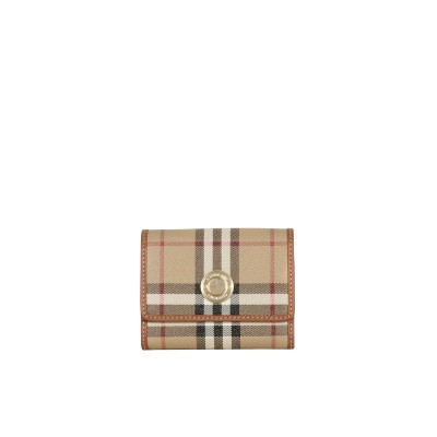 Small Vintage Check Wallet Leather in Beige