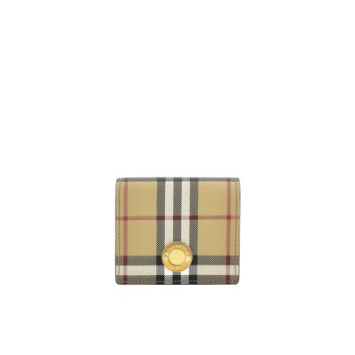 Bifold Wallet Vintage Check Small Folding in Beige