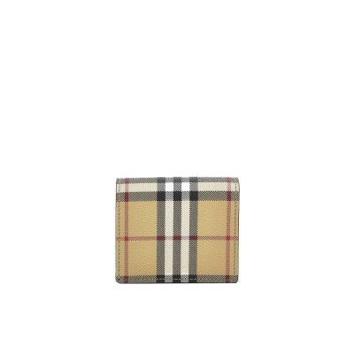 Bifold Wallet Vintage Check Small Folding in Beige