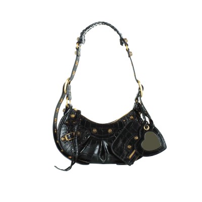 Le Cagole Shoulder Bag XS Black Croco