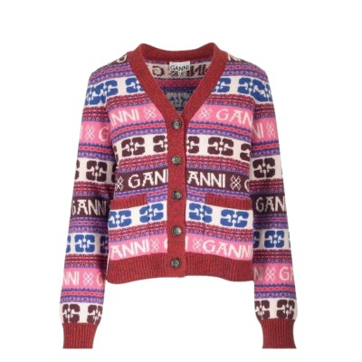 Multicolor Pink Logo Wool Mix Cardigan