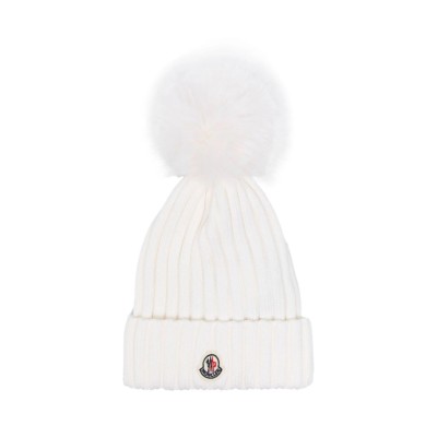 Wool Beanie With Pompom White