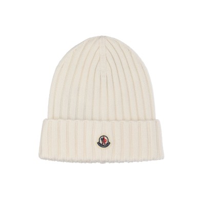 Wool Beanie Hat Logo White