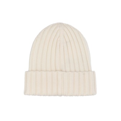 Wool Beanie Hat Logo White