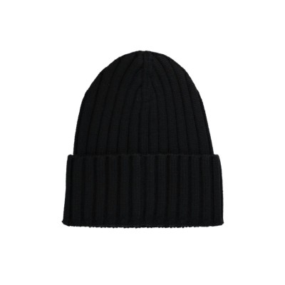 Wool Beanie Hat Logo Black