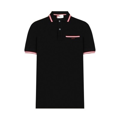 Polo Tshirt Blue Cotton Piquet Collar Pocket Button Red Logo