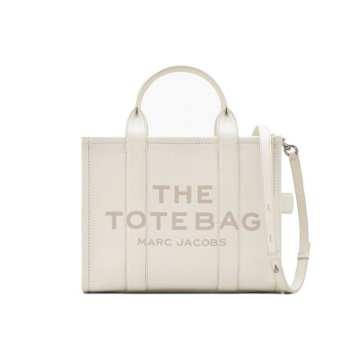 The Leather Medium Tote Bag Cotton / Silver