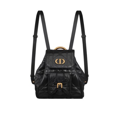 Small Dior Caro Backpack in Black Macrocannage Lambskin