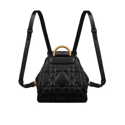 Small Dior Caro Backpack in Black Macrocannage Lambskin