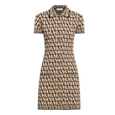 Mini Dress Iconography Stretch Beige Black