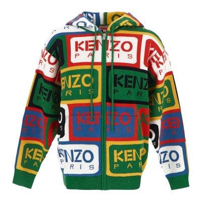 Jacket Hoodie With Zipper Labels All Over Logo Multicolor