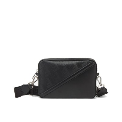 FF Diagonal Camera Bag in Black Leather