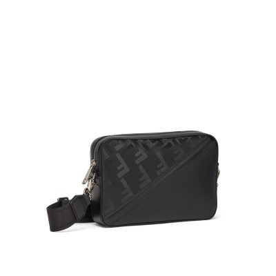 FF Diagonal Camera Bag in Black Leather