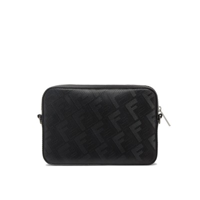 FF Diagonal Camera Bag in Black Leather